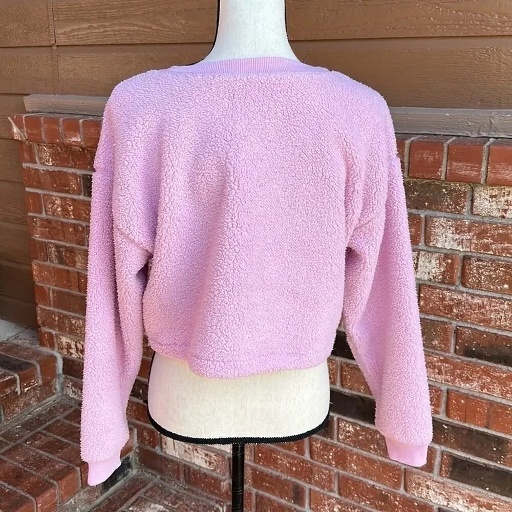 Splendid Sundown Ashley Pullover Cropped Sherpa Sweatshirt Bubble Gum Pink S